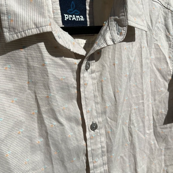Men's PrAna Button-Down Shirt Multicolor Geometric  M Cotton Hippy BOHO City - Picture 11 of 12
